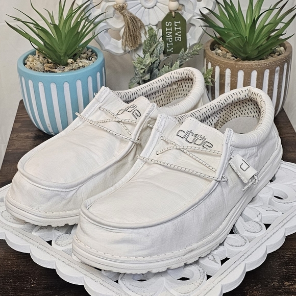 Hey Dude Other - HEY DUDE ALL WHITE CANVAS SLIP ON SHOES